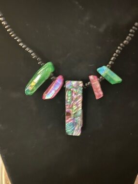 Green and pink beaded unique necklace
